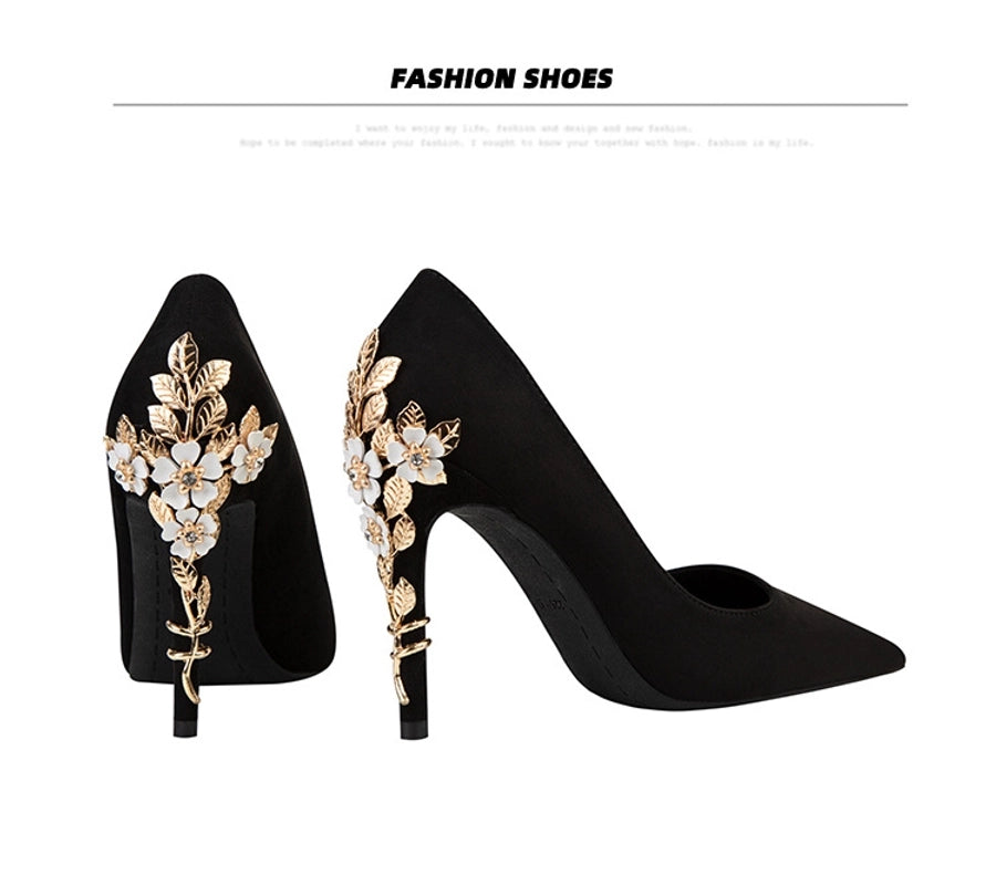 928-9  style fashion luxury pointed high heel thin heel women's shoes sexy metal flower wedding shoes banquet shoes