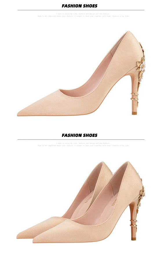 928-9  style fashion luxury pointed high heel thin heel women's shoes sexy metal flower wedding shoes banquet shoes