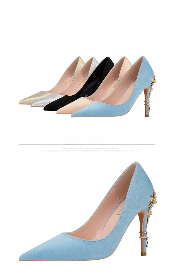 928-9  style fashion luxury pointed high heel thin heel women's shoes sexy metal flower wedding shoes banquet shoes