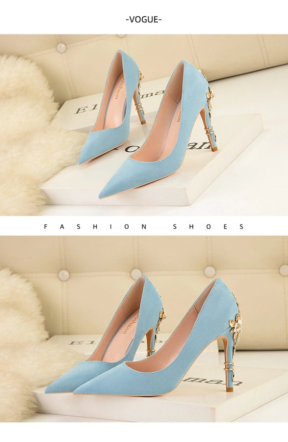 928-9  style fashion luxury pointed high heel thin heel women's shoes sexy metal flower wedding shoes banquet shoes