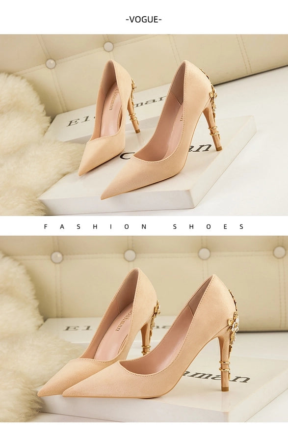 928-9  style fashion luxury pointed high heel thin heel women's shoes sexy metal flower wedding shoes banquet shoes