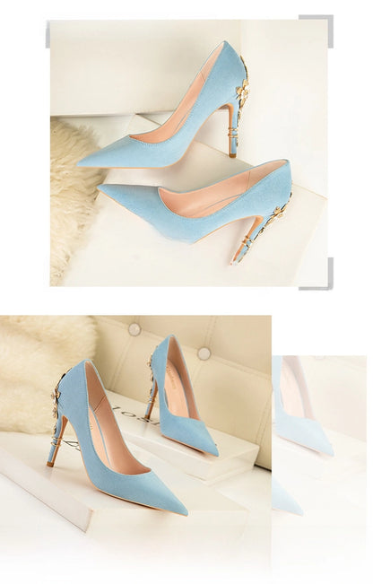 928-9  style fashion luxury pointed high heel thin heel women's shoes sexy metal flower wedding shoes banquet shoes