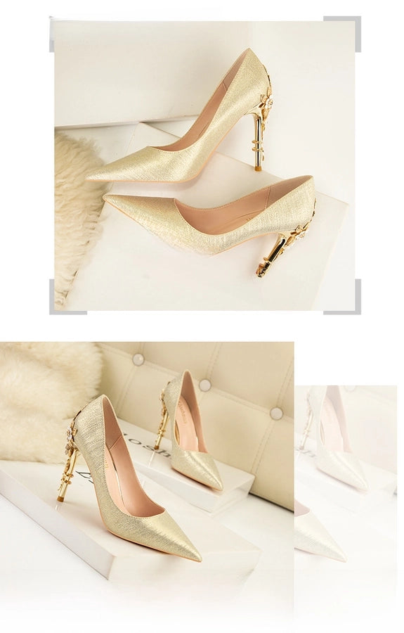 928-9  style fashion luxury pointed high heel thin heel women's shoes sexy metal flower wedding shoes banquet shoes