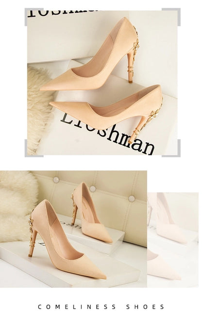 928-9  style fashion luxury pointed high heel thin heel women's shoes sexy metal flower wedding shoes banquet shoes