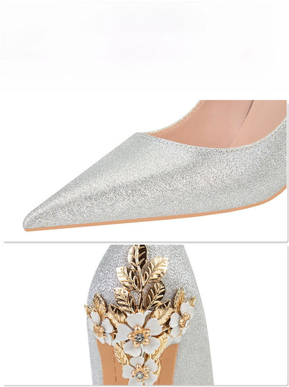 928-9  style fashion luxury pointed high heel thin heel women's shoes sexy metal flower wedding shoes banquet shoes