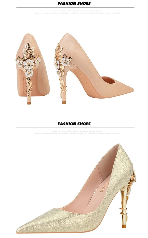 928-9  style fashion luxury pointed high heel thin heel women's shoes sexy metal flower wedding shoes banquet shoes