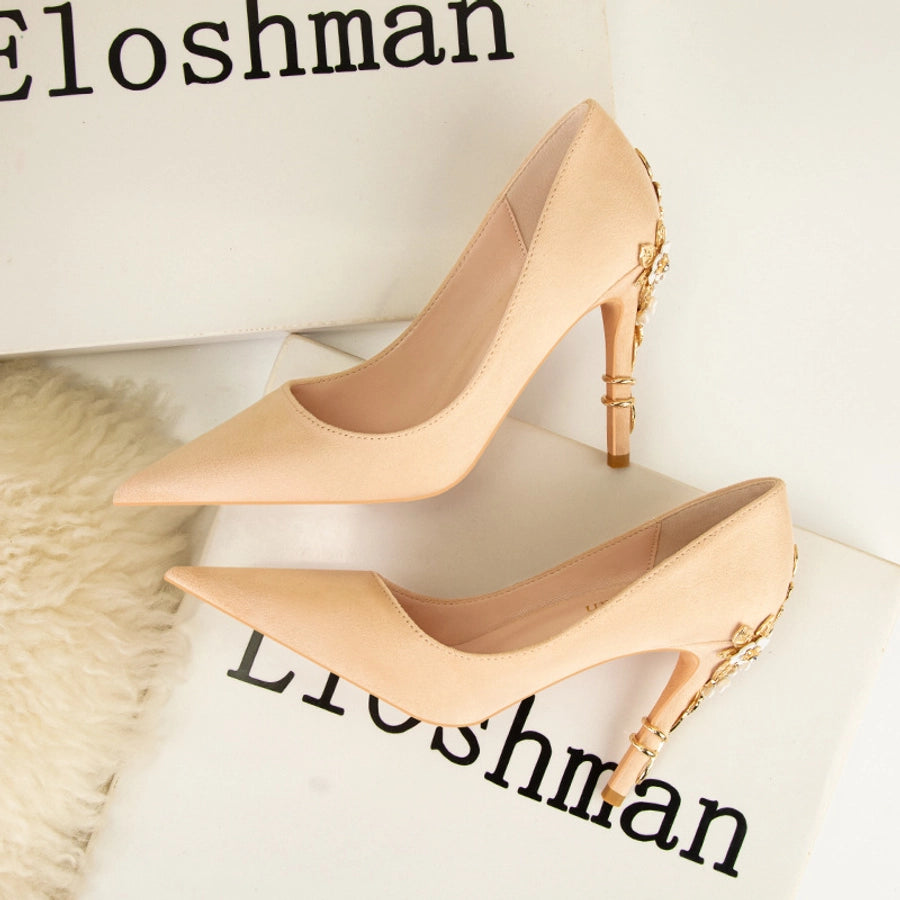 928-9  style fashion luxury pointed high heel thin heel women's shoes sexy metal flower wedding shoes banquet shoes