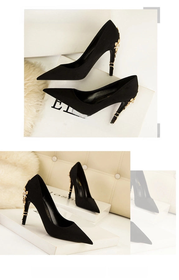 928-9  style fashion luxury pointed high heel thin heel women's shoes sexy metal flower wedding shoes banquet shoes