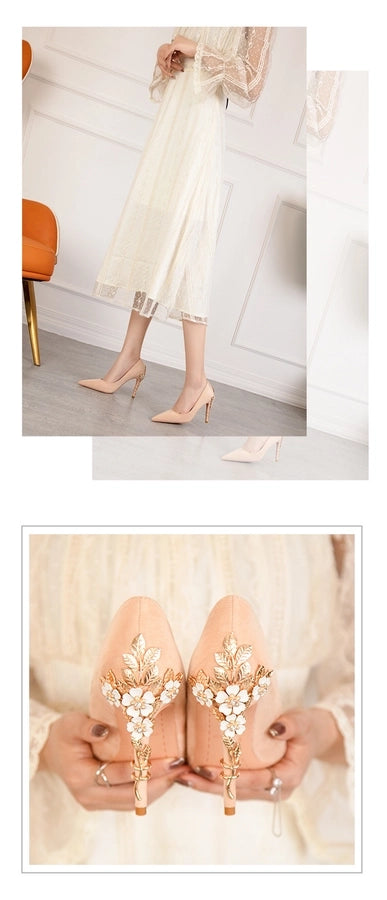 928-9  style fashion luxury pointed high heel thin heel women's shoes sexy metal flower wedding shoes banquet shoes