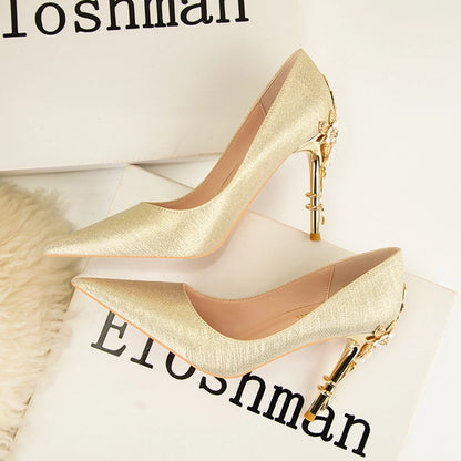 928-9  style fashion luxury pointed high heel thin heel women's shoes sexy metal flower wedding shoes banquet shoes