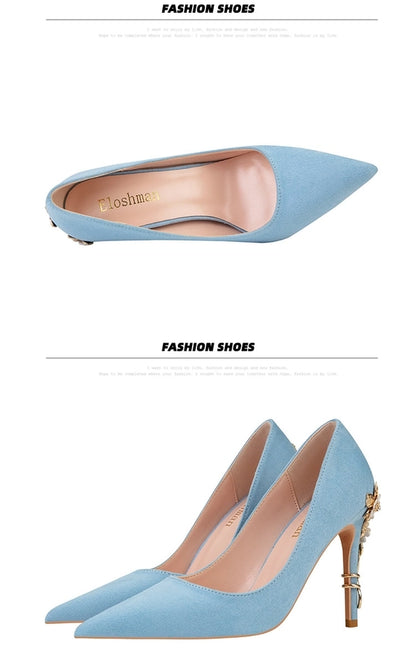 928-9  style fashion luxury pointed high heel thin heel women's shoes sexy metal flower wedding shoes banquet shoes